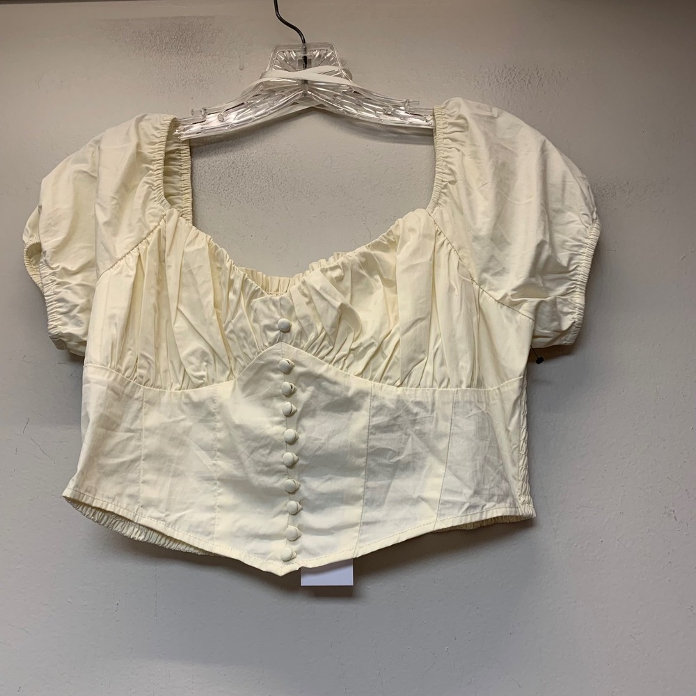 Sage The Label Crop Top Womens Medium Cream Excellent Smocked Puff Sleeve LG1104